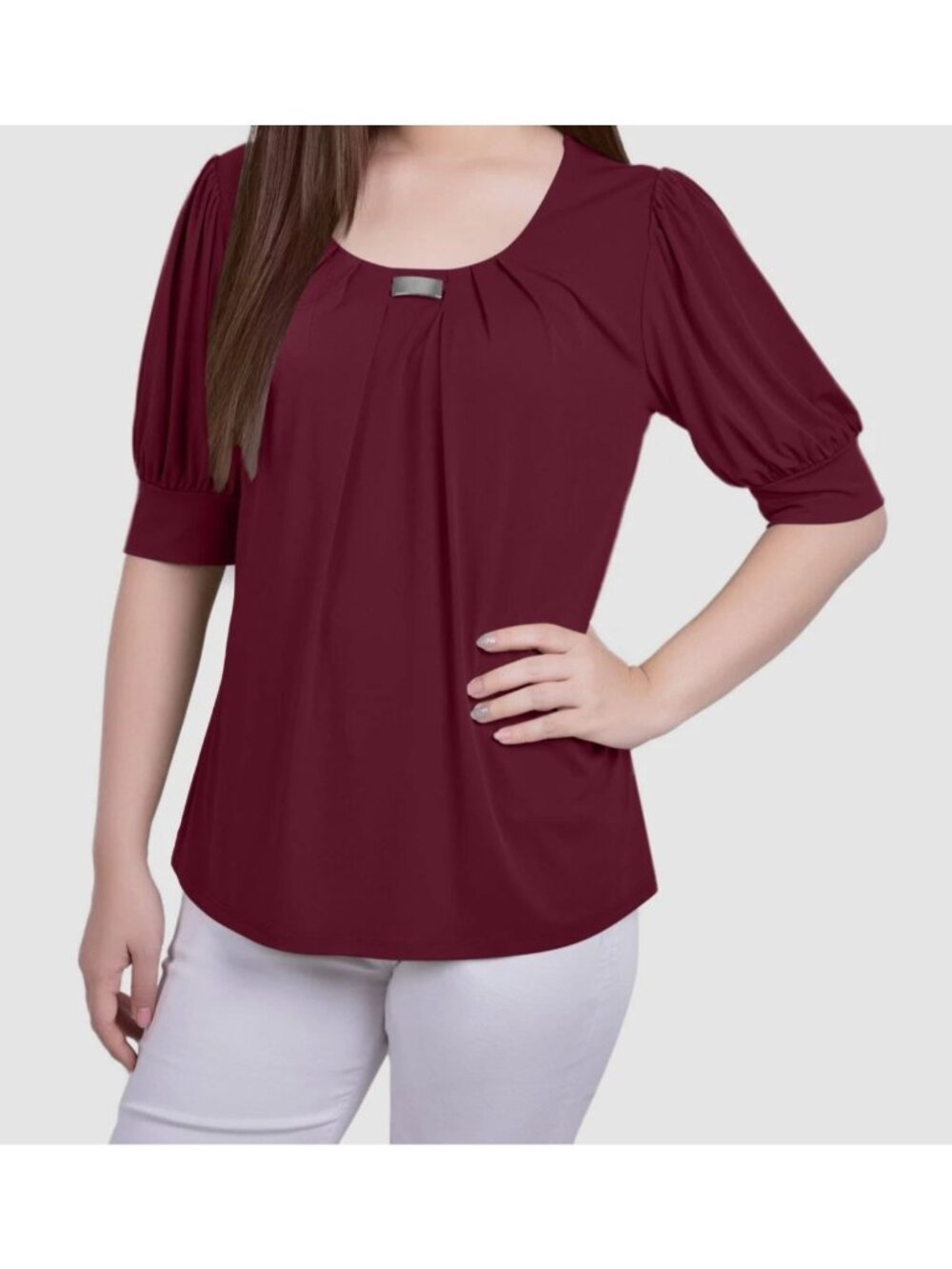 NY Collection Womens Petites Office Professional Blouse Top Red Size PM NWT